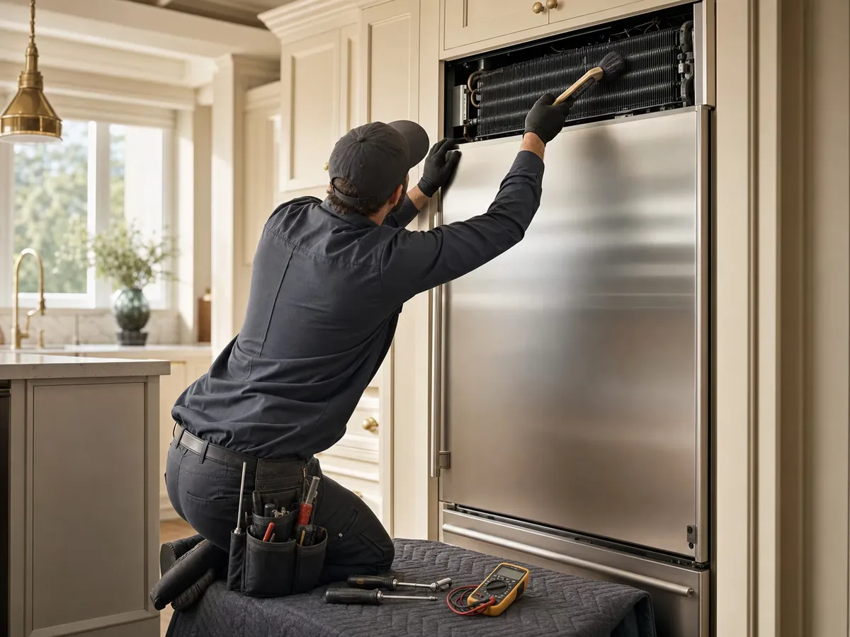 Sub-Zero refrigerator repair in progress in a Seattle kitchen